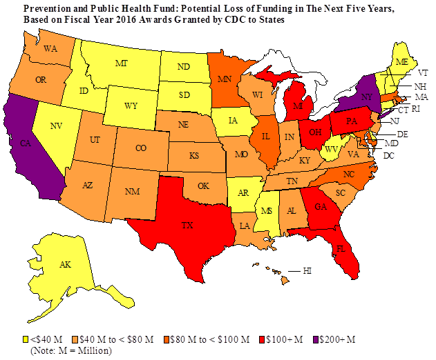 Map of US states, color coded by potential PPHF loss